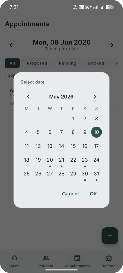 Appointment date screen